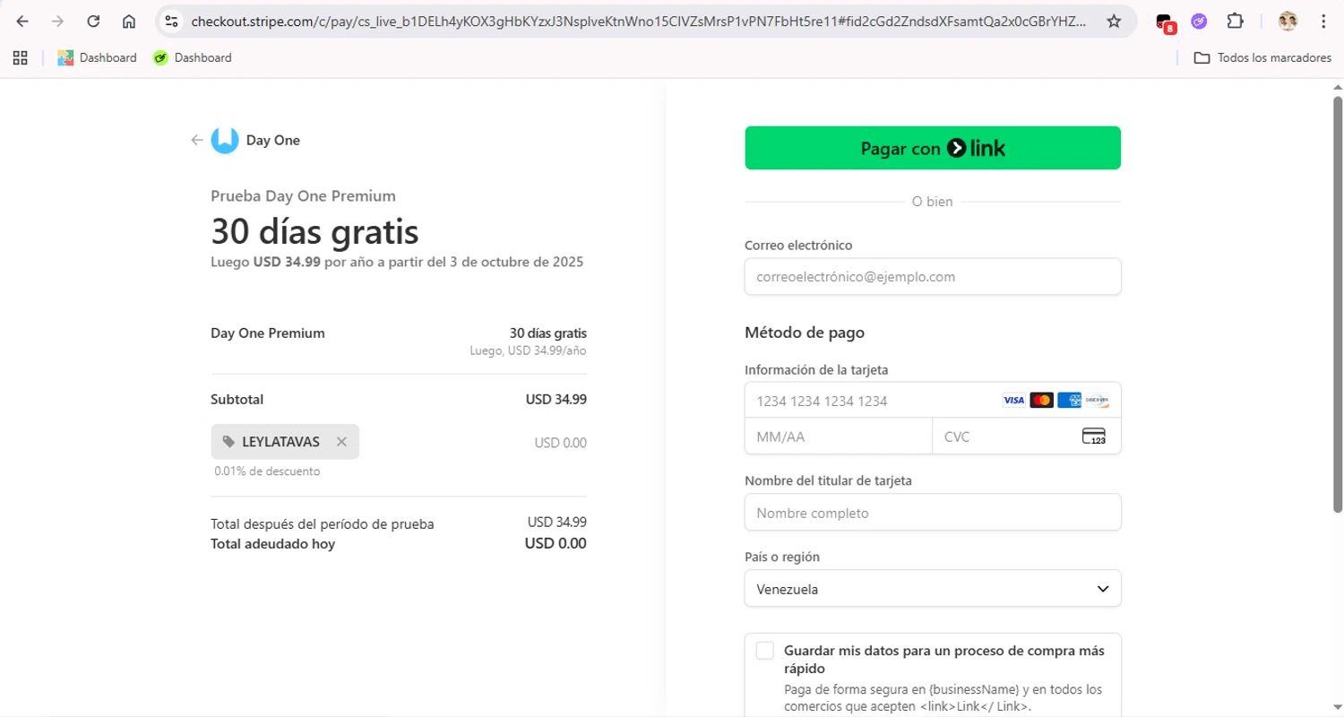 Day One Journal App promo code screenshot showing code leylatavas applied at Day One Journal App checkout page. Uploaded by SimplyCodes community member LegendaryTitan9160 on Sep 3, 2025