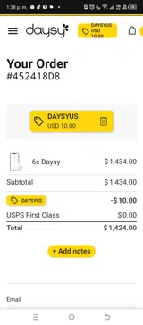DAYSYUS+500 coupon verification screenshot
