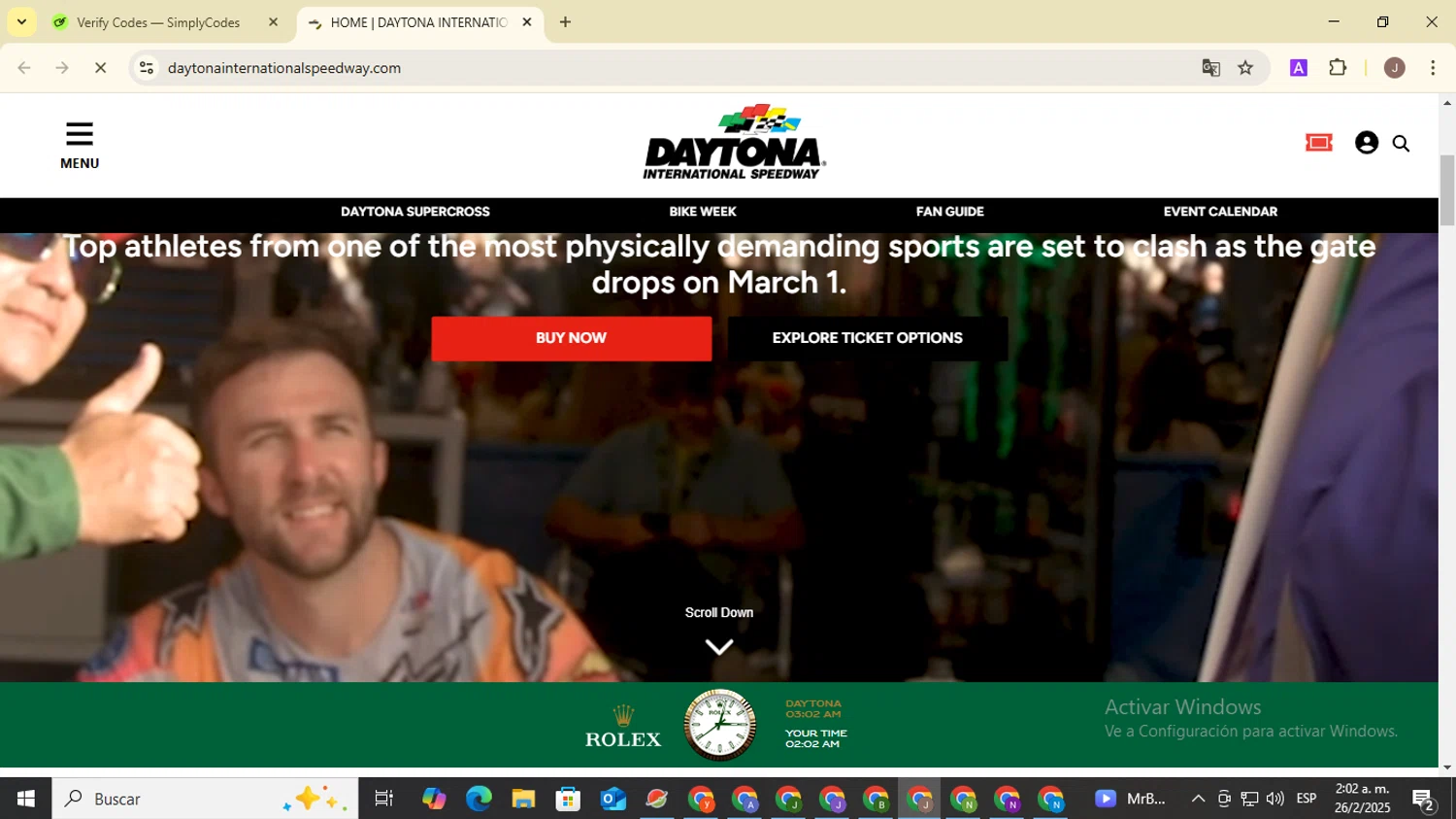 Daytona International Speedway coupon code screenshot showing code CLEAR50 applied at Daytona International Speedway checkout page. Uploaded by SimplyCodes community member ValiantHero2365 on Feb 26, 2025