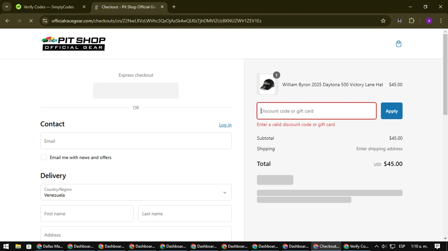 Daytona International Speedway coupon code screenshot showing code CYBERWEEK20 applied at Daytona International Speedway checkout page. Uploaded by SimplyCodes community member CoinElite8997 on Feb 26, 2025