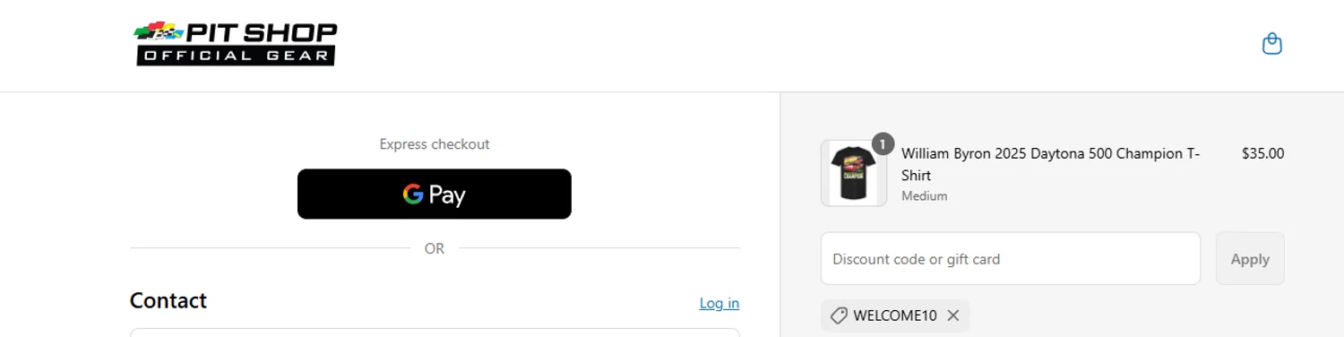 Daytona International Speedway coupon code screenshot showing code WELCOME10 applied at Daytona International Speedway checkout page. Uploaded by SimplyCodes community member ashe1986 on Jun 10, 2025