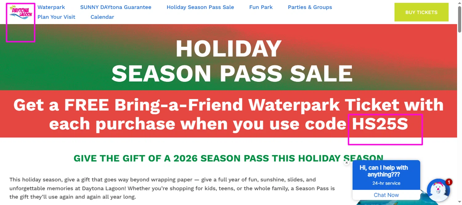 Daytona Lagoon promo code screenshot showing code HS25S applied at Daytona Lagoon checkout page. Uploaded by SimplyCodes community member mrdarcy on Dec 20, 2025