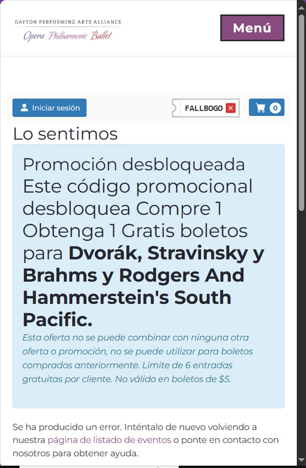Dayton Performing Arts checkout page showing Dayton Performing Arts promo code box | Screenshot taken by SimplyCodes community member on May 1, 2025