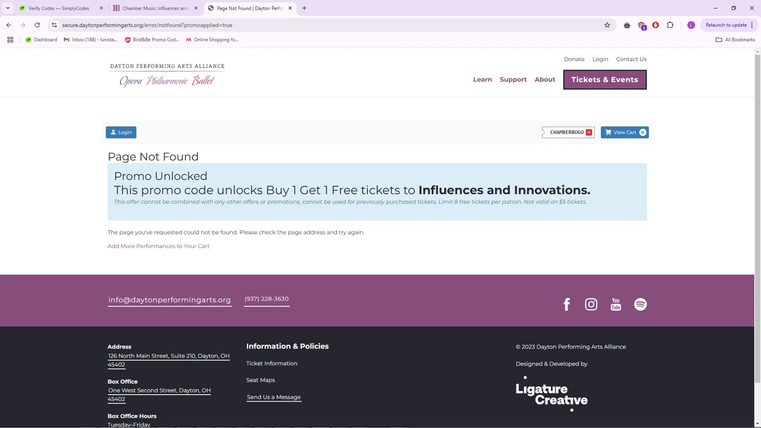 Dayton Performing Arts checkout page showing Dayton Performing Arts promo code box | Screenshot taken by SimplyCodes community member on Apr 16, 2025