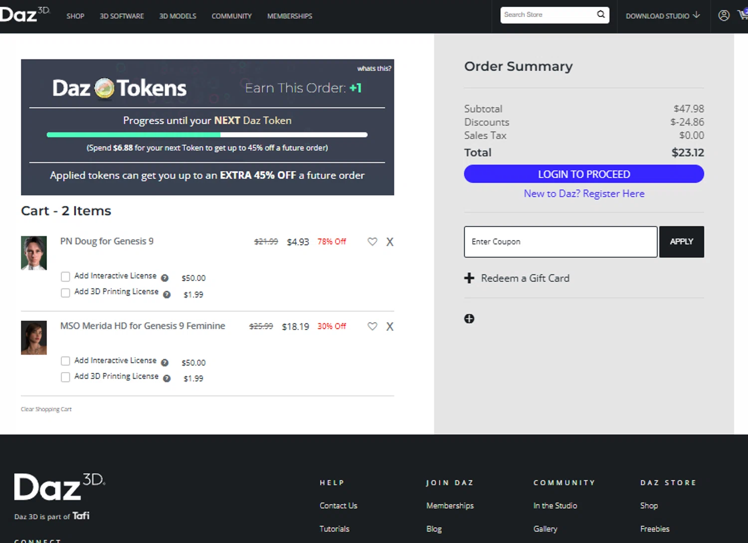 DAZ 3D promo code screenshot showing code HOLI-PICK applied at DAZ 3D checkout page. Uploaded by SimplyCodes community member DORIANGEL on Dec 19, 2025