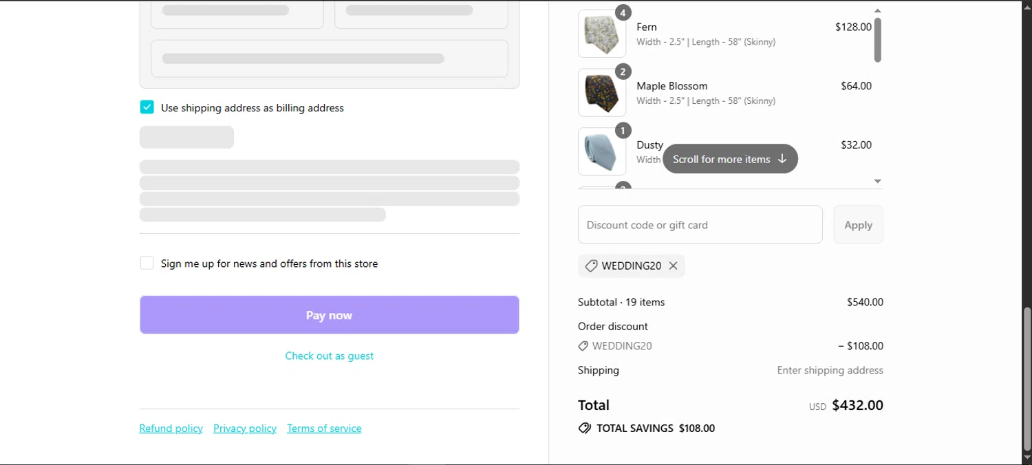 DAZI discount code screenshot showing code WEDDING20 applied at DAZI checkout page. Uploaded by SimplyCodes community member noworries on Jul 21, 2025