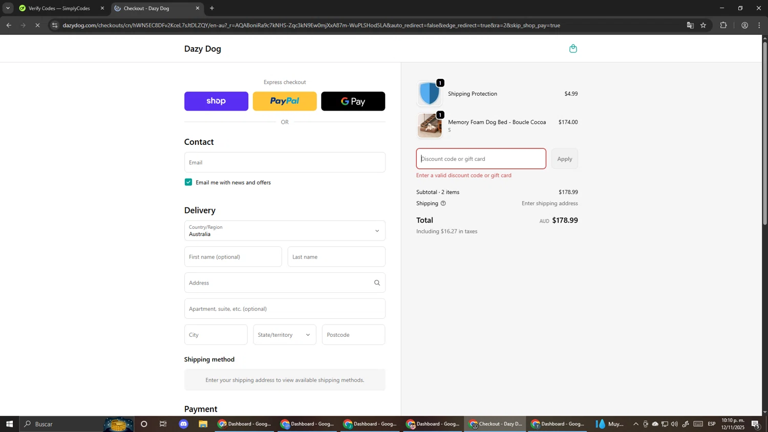 Dazy Dog discount code screenshot showing code BESTPRICE applied at Dazy Dog checkout page. Uploaded by SimplyCodes community member Pirlo420 on Nov 13, 2025