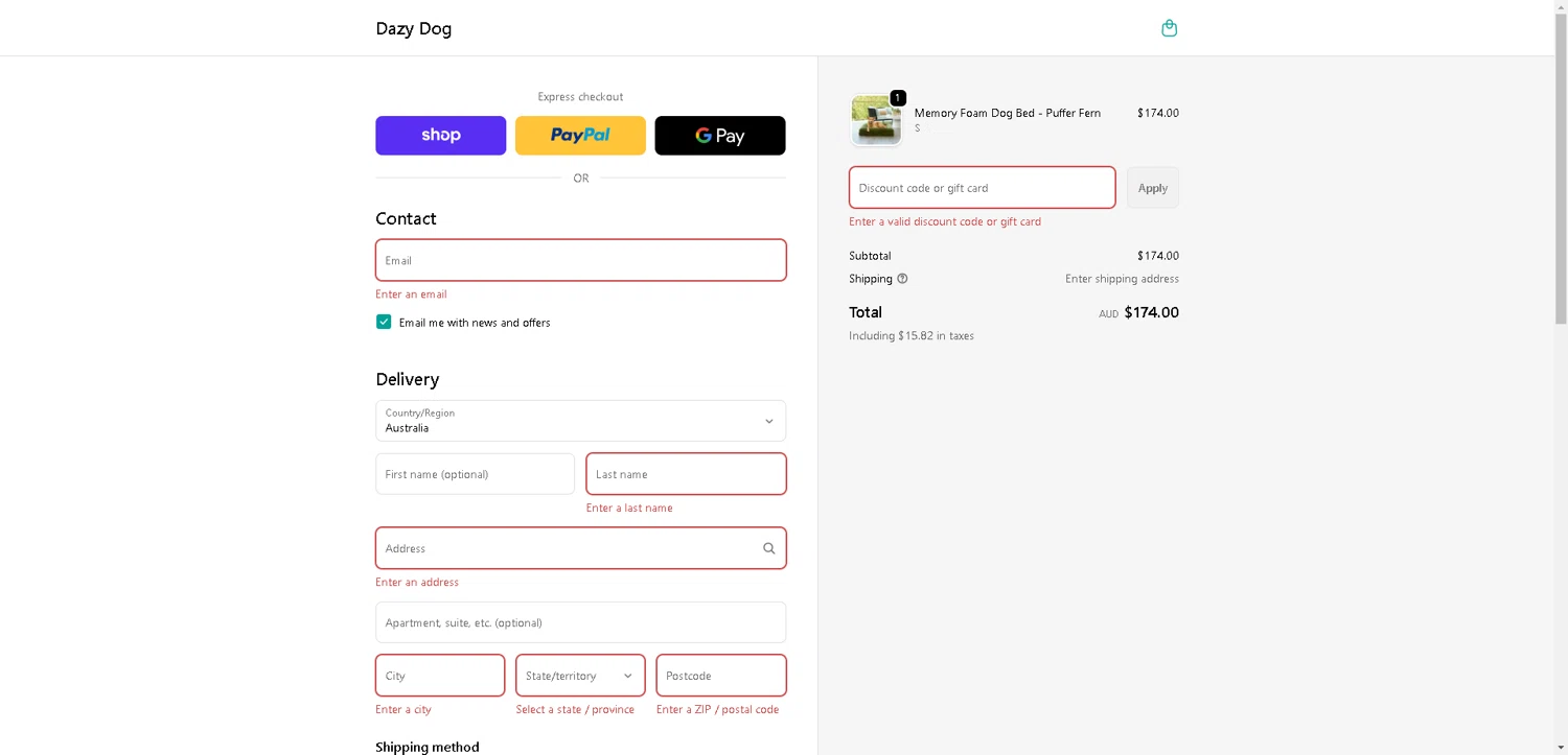 Dazy Dog discount code screenshot showing code BESTPRICE applied at Dazy Dog checkout page. Uploaded by SimplyCodes community member PromoElite4745 on Nov 13, 2025