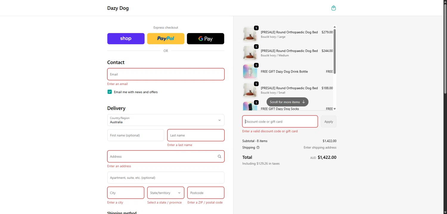 Dazy Dog discount code screenshot showing code BESTPRICE applied at Dazy Dog checkout page. Uploaded by SimplyCodes community member TokenCollector1268 on Nov 13, 2025