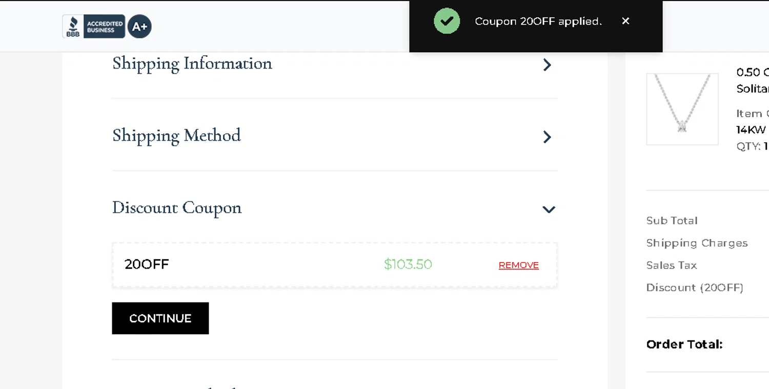 Dazzling Rock promo code screenshot showing code 20OFF applied at Dazzling Rock checkout page. Uploaded by SimplyCodes community member rawrrawr on Mar 28, 2025
