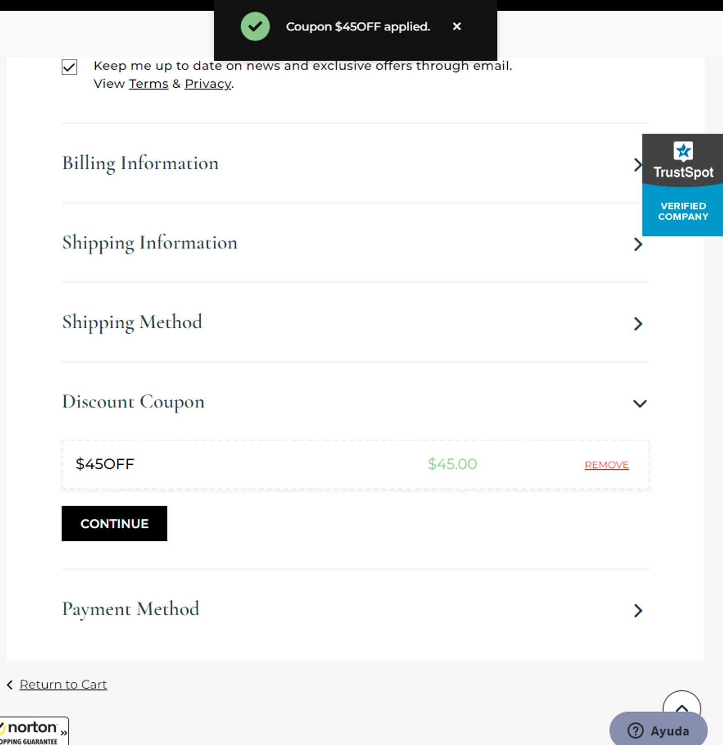 Dazzling Rock promo code screenshot showing code $45OFF applied at Dazzling Rock checkout page. Uploaded by SimplyCodes community member NobleOwl1768 on Feb 26, 2025