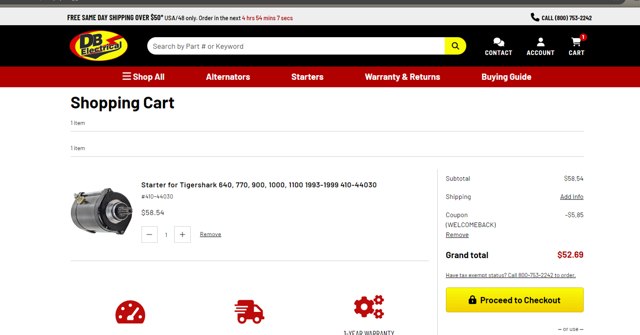 DB Electrical checkout page showing DB Electrical coupon code box | Screenshot taken by SimplyCodes community member on Jul 12, 2024