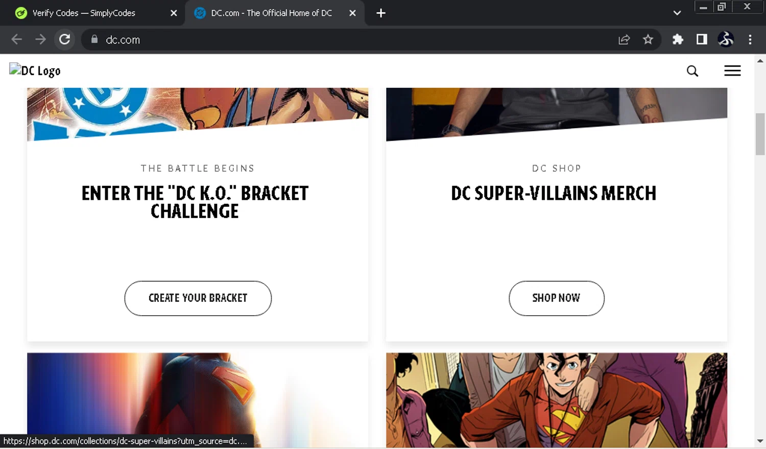 DC discount code screenshot showing code BOO10 applied at DC checkout page. Uploaded by SimplyCodes community member SwiftOwl697 on Nov 6, 2025