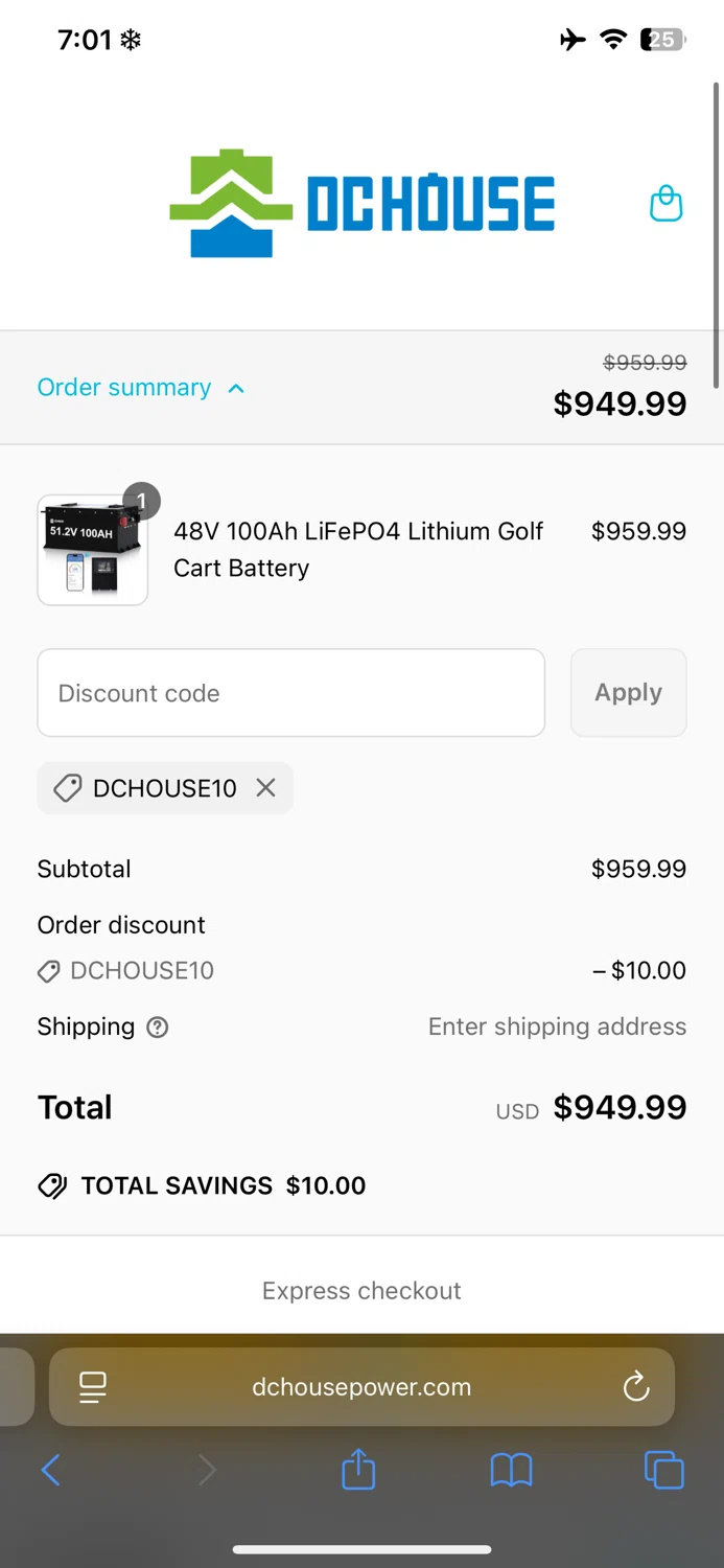 DC HOUSE discount code screenshot showing code DCHOUSE10 applied at DC HOUSE checkout page. Uploaded by SimplyCodes community member naimbethak on Jun 14, 2025