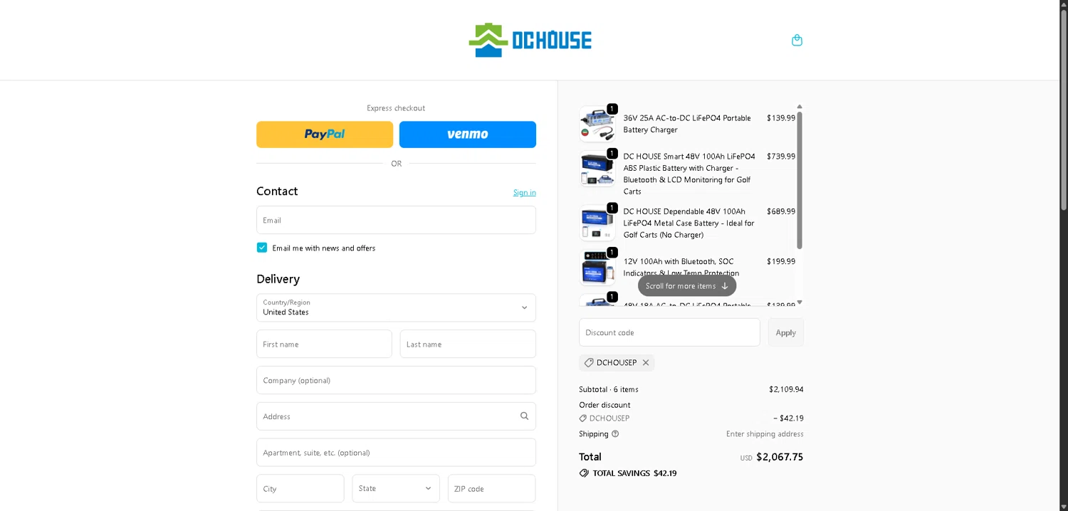 DC HOUSE checkout page showing DC HOUSE discount code box | Screenshot taken by SimplyCodes community member on Feb 7, 2026