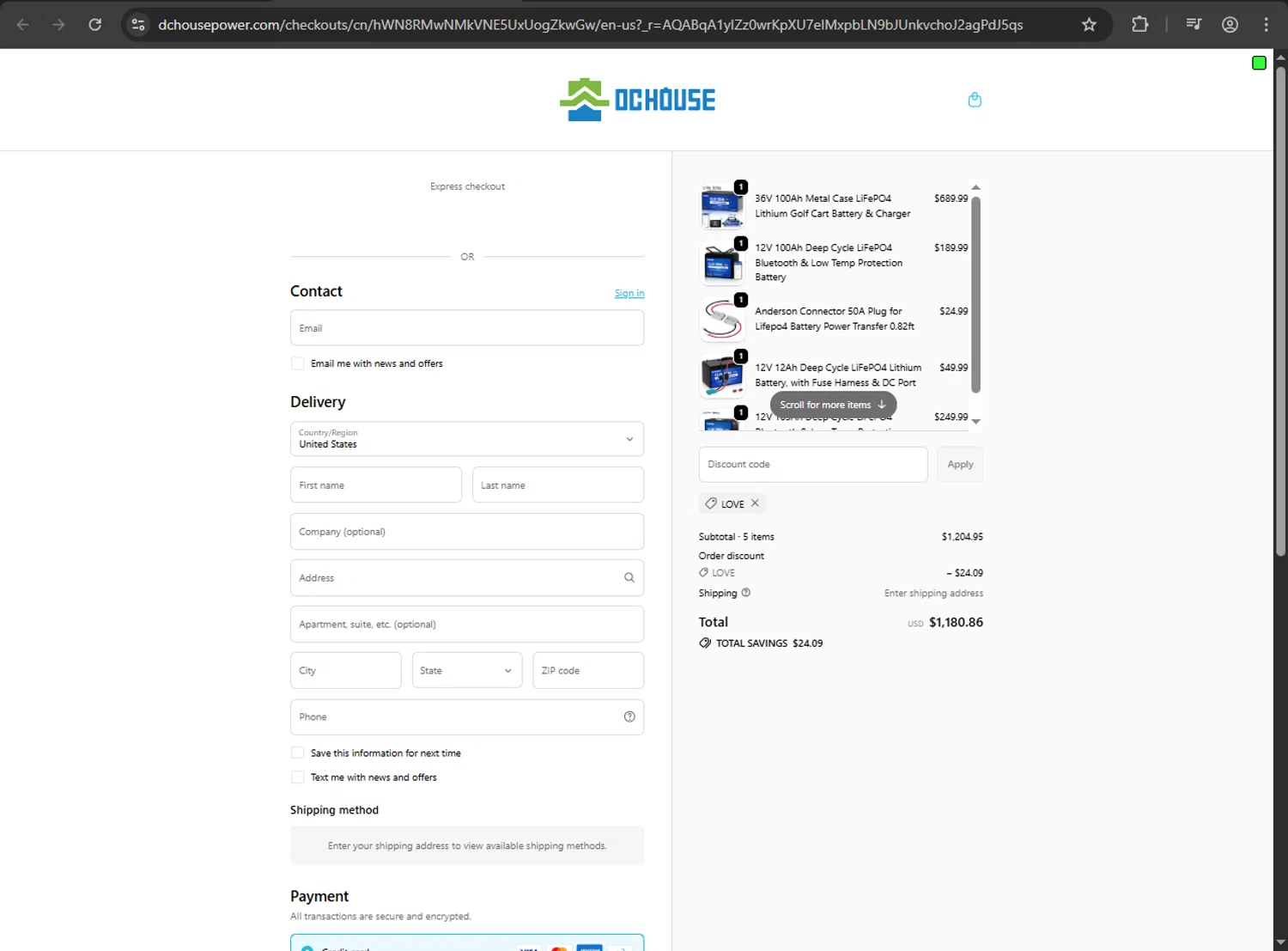 DC HOUSE checkout page showing DC HOUSE discount code box | Screenshot taken by SimplyCodes community member on Feb 5, 2026