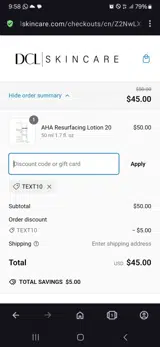 Text10 coupon verification screenshot
