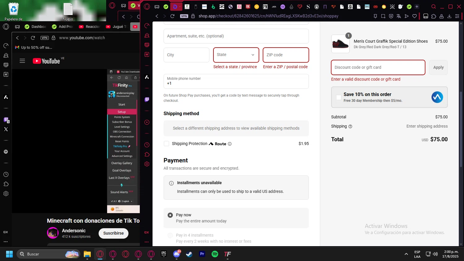 DC Shoes promo code screenshot showing code EXTRA25 applied at DC Shoes checkout page. Uploaded by SimplyCodes community member Billyyou on Aug 17, 2025
