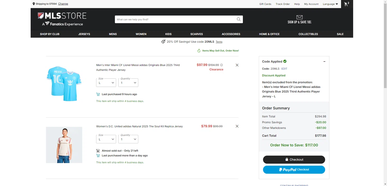 D.C. United checkout page showing D.C. United promo code box | Screenshot taken by SimplyCodes community member on Feb 3, 2026