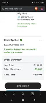 MLSFREE50 coupon verification screenshot
