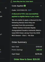 D.C. United coupon verification screenshot