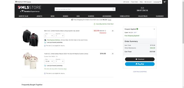 D.C. United checkout page showing D.C. United promo code box | Screenshot taken by SimplyCodes community member on Oct 6, 2025