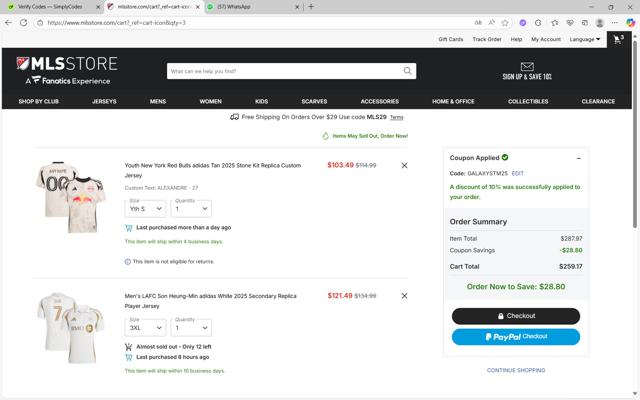 D.C. United checkout page showing D.C. United promo code box | Screenshot taken by SimplyCodes community member on Oct 2, 2025