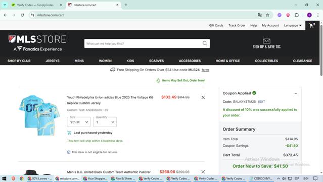 D.C. United checkout page showing D.C. United promo code box | Screenshot taken by SimplyCodes community member on Sep 10, 2025