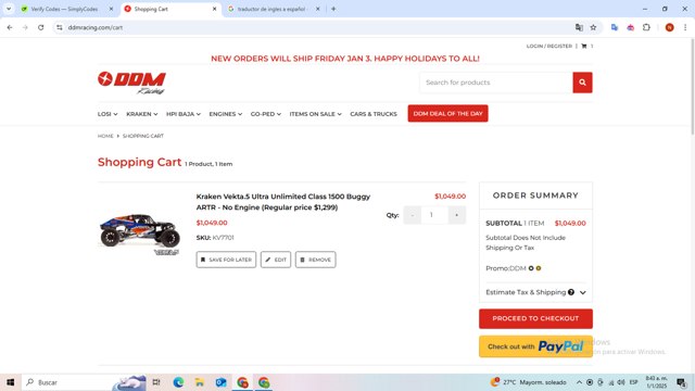 DDM Racing checkout page showing DDM Racing promo code box | Screenshot taken by SimplyCodes community member on Jan 1, 2025