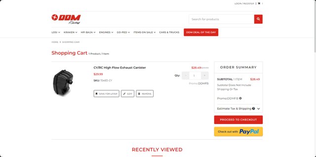 DDM Racing checkout page showing DDM Racing promo code box | Screenshot taken by SimplyCodes community member on Jan 25, 2025