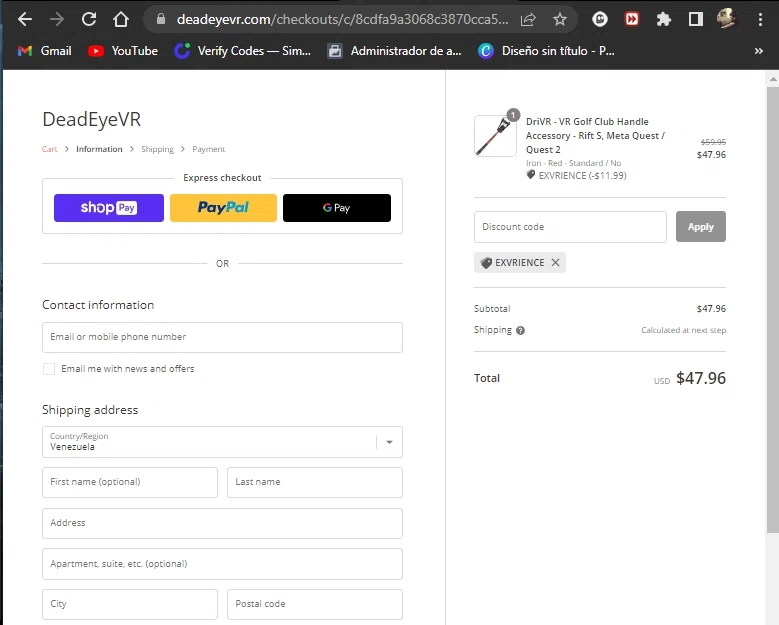DeadEyeVR checkout page showing DeadEyeVR discount code box | Screenshot taken by SimplyCodes community member on Jul 3, 2022