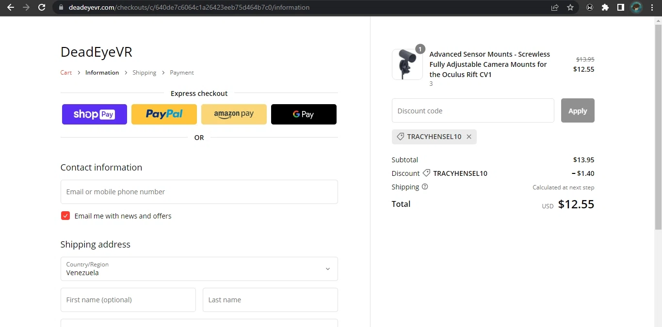 DeadEyeVR checkout page showing DeadEyeVR discount code box | Screenshot taken by SimplyCodes community member on Apr 6, 2023