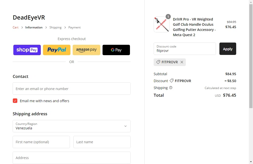 DeadEyeVR checkout page showing DeadEyeVR discount code box | Screenshot taken by SimplyCodes community member on May 5, 2023