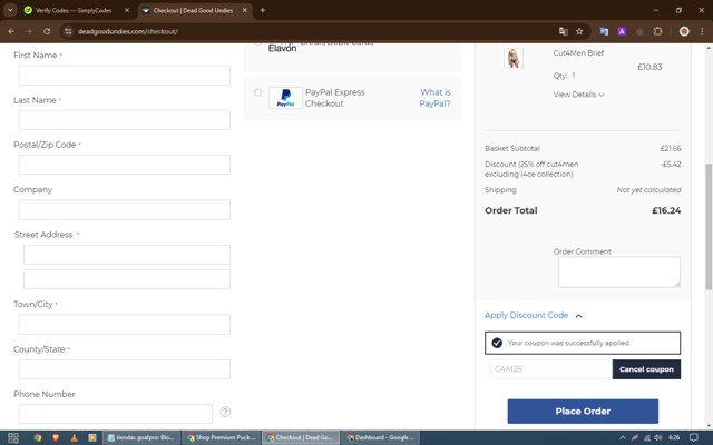DeadGoodUndies checkout page showing DeadGoodUndies promo code box | Screenshot taken by SimplyCodes community member on Oct 12, 2024
