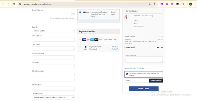 DeadGoodUndies checkout page showing DeadGoodUndies promo code box | Screenshot taken by SimplyCodes community member on Jun 10, 2025