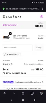 Playoff30 coupon verification screenshot