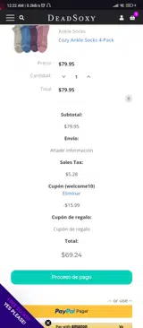 WELCOME10 coupon verification screenshot