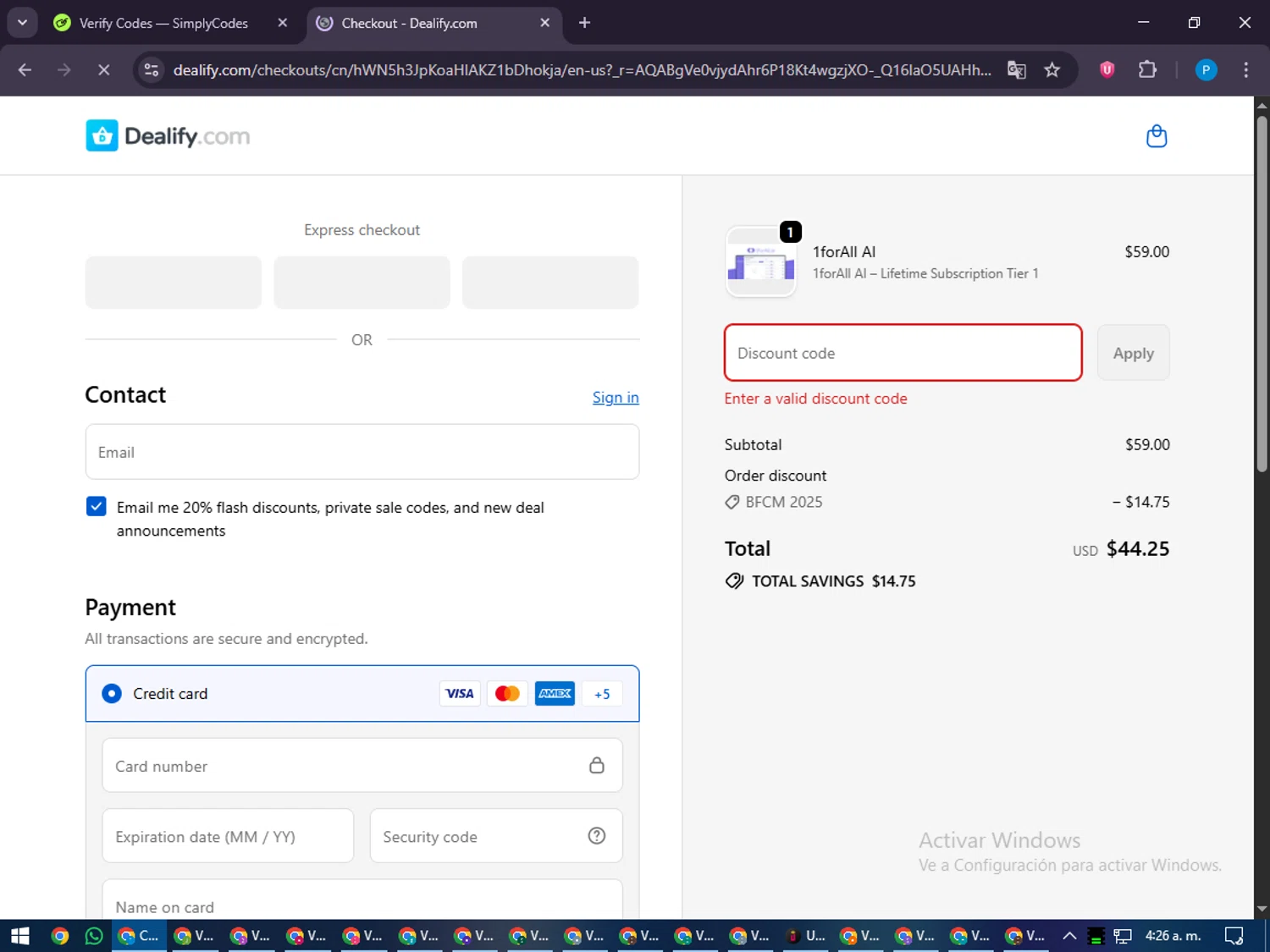 Dealify coupon code screenshot showing code welcome10 applied at Dealify checkout page. Uploaded by SimplyCodes community member juiceWRLD on Nov 25, 2025