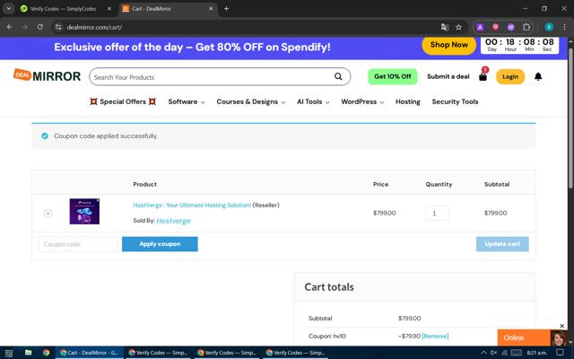 DealMirror checkout page showing DealMirror coupon code box | Screenshot taken by SimplyCodes community member on Sep 7, 2025