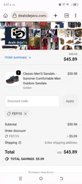 FEFI10 coupon verification screenshot