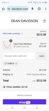 Lynn15 coupon verification screenshot
