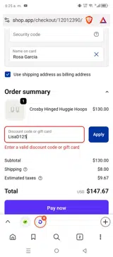 LisaD125 coupon verification screenshot