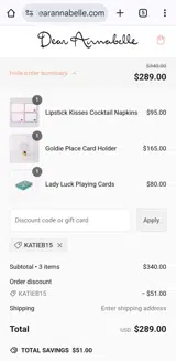 Katieb15 coupon verification screenshot