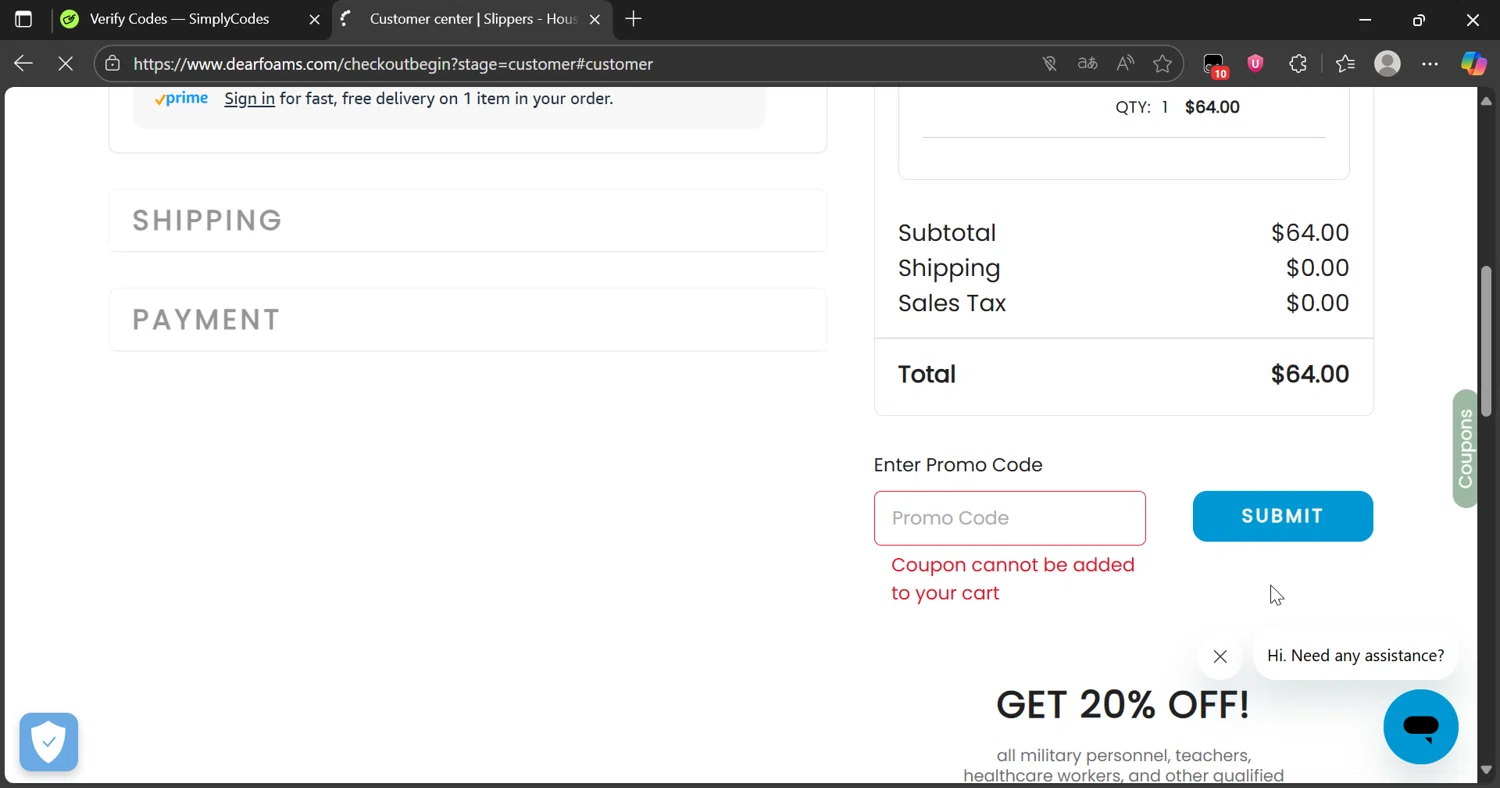 DearFoams promo code screenshot showing code COZY applied at DearFoams checkout page. Uploaded by SimplyCodes community member Lamine_Yamal on Aug 26, 2025