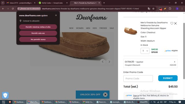 DearFoams checkout page showing DearFoams promo code box | Screenshot taken by SimplyCodes community member on Aug 18, 2025