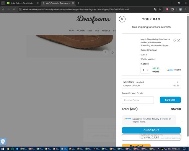 DearFoams checkout page showing DearFoams promo code box | Screenshot taken by SimplyCodes community member on Sep 10, 2025