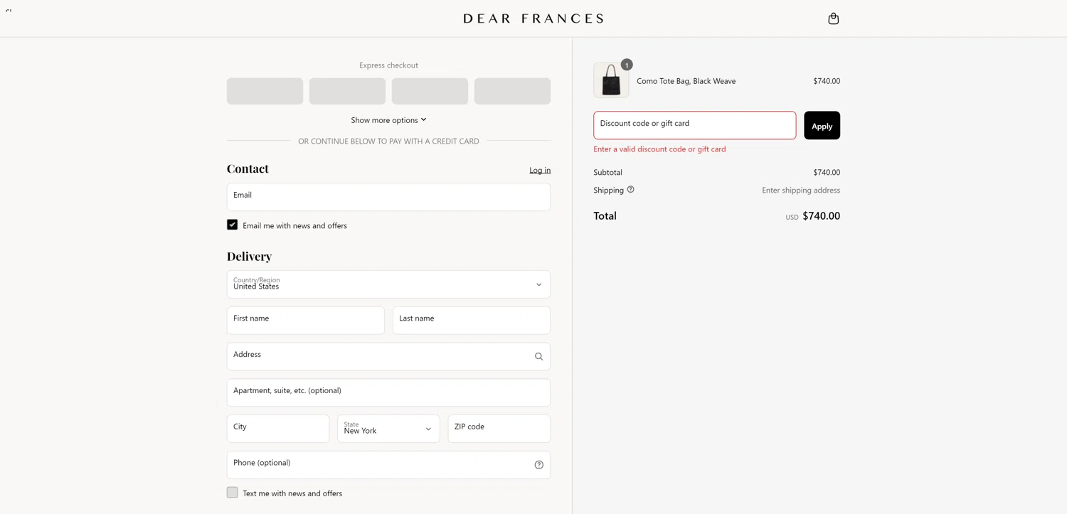Dear Frances discount code screenshot showing code gennaro applied at Dear Frances checkout page. Uploaded by SimplyCodes community member DiscountWarden480 on Apr 27, 2025