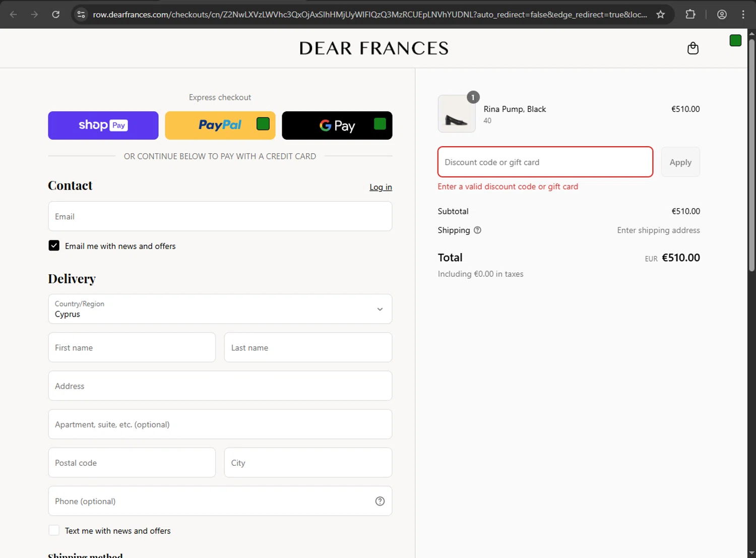 Dear Frances discount code screenshot showing code Sale applied at Dear Frances checkout page. Uploaded by SimplyCodes community member JakePerrox on Jun 11, 2025