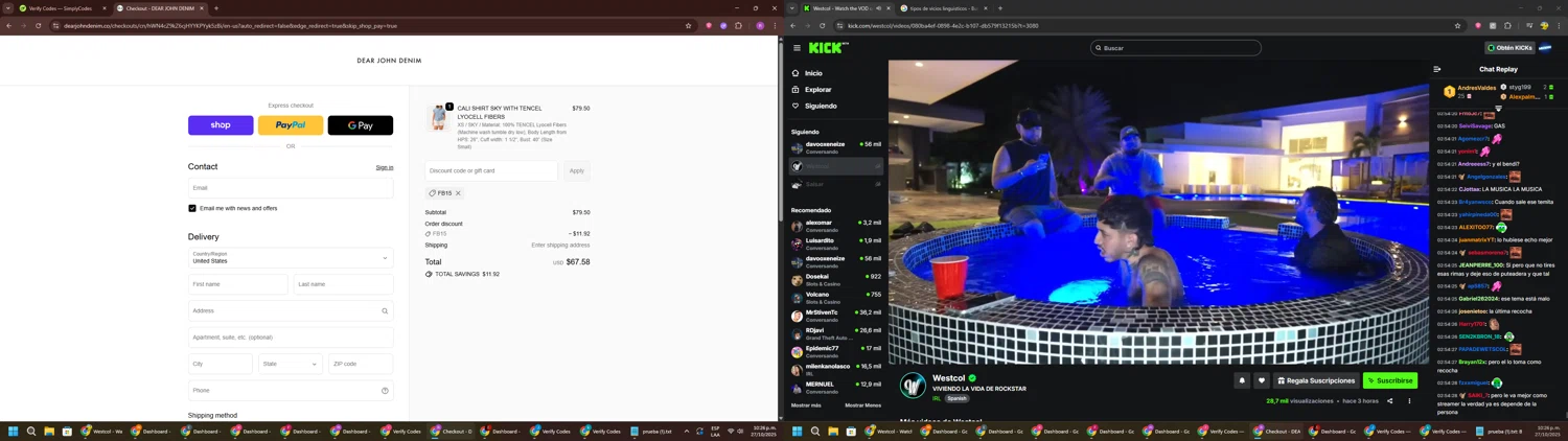 Dear John Denim promo code screenshot showing code FB15 applied at Dear John Denim checkout page. Uploaded by SimplyCodes community member RoyalSentinel4577 on Oct 28, 2025