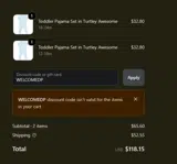 WELCOMEDP coupon verification screenshot